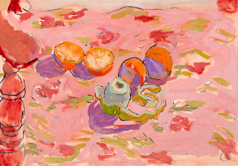 STILL LIFE WITH ORANGES by Elizabeth Cope, 1981, oil on board, sold May 2017