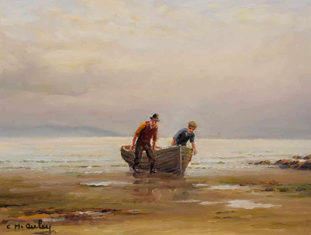 PULLING UP, RED BAY, COUNTY ANTRIM by Charles McAuley, oil on canvas, sold Feb 2017