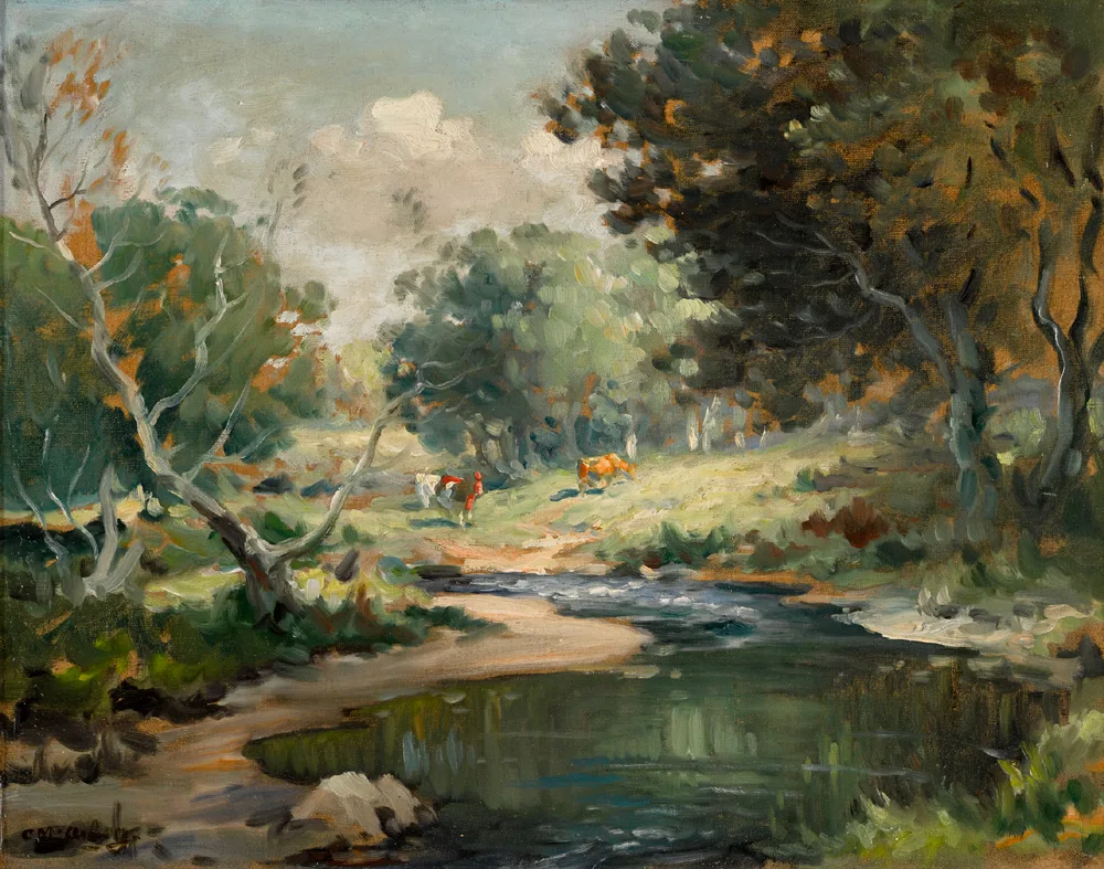 CATTLE IN A LANDSCAPE by Charles McAuley, oil on canvas, sold Feb 2017