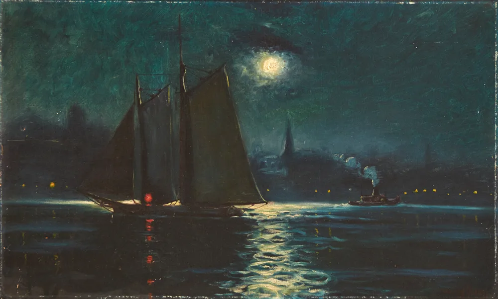 William Gerard Barry, MOONLIGHT, INNER HARBOUR, BOSTON, 1905, oil on canvas