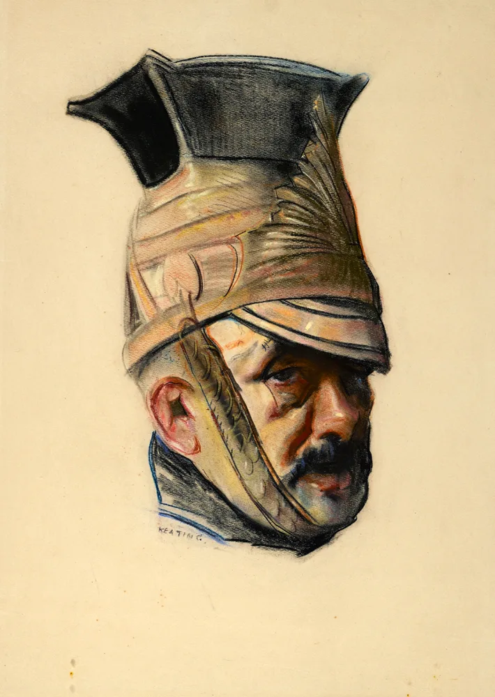 MAN IN HELMET by Seán Keating, chalk, sold Feb 2017