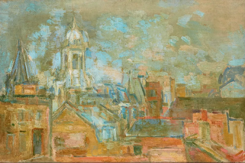 Stella Steyn, ROOFTOPS, oil on canvas