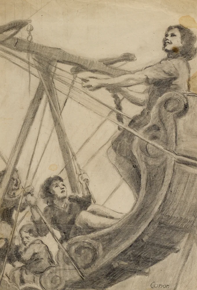 SWING BOAT by William Conor, pencil, offered Feb 2017