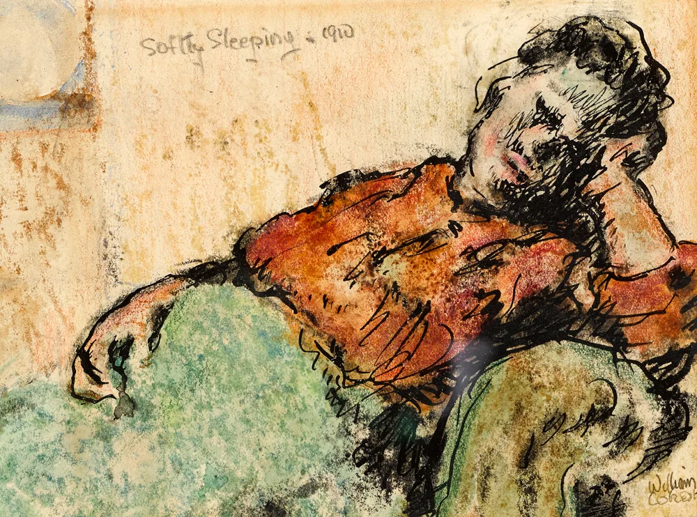 William Conor, SOFTLY SLEEPING, 1910, ink over wax crayon on paper