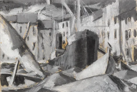 André Lhote, HARBOUR SCENE, oil on card