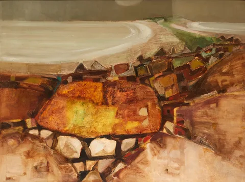 Arthur Armstrong, LANDSCAPE WITH OLD BUILDINGS, oil on board