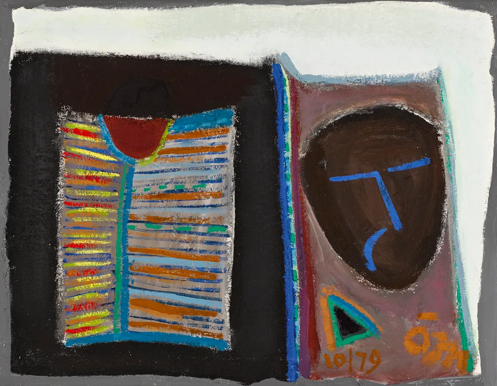 MASK AND BOOK by Tony O'Malley, 1979, oil on canvas, sold Feb 2017