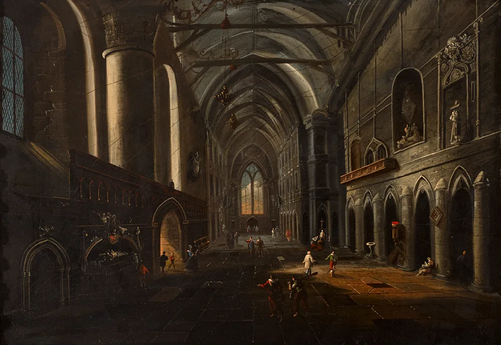 CATHEDRAL INTERIOR by William Sadler II, oil on panel, sold Feb 2017
