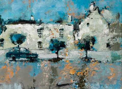 Andrew Hood, STREET SCENE, oil on board