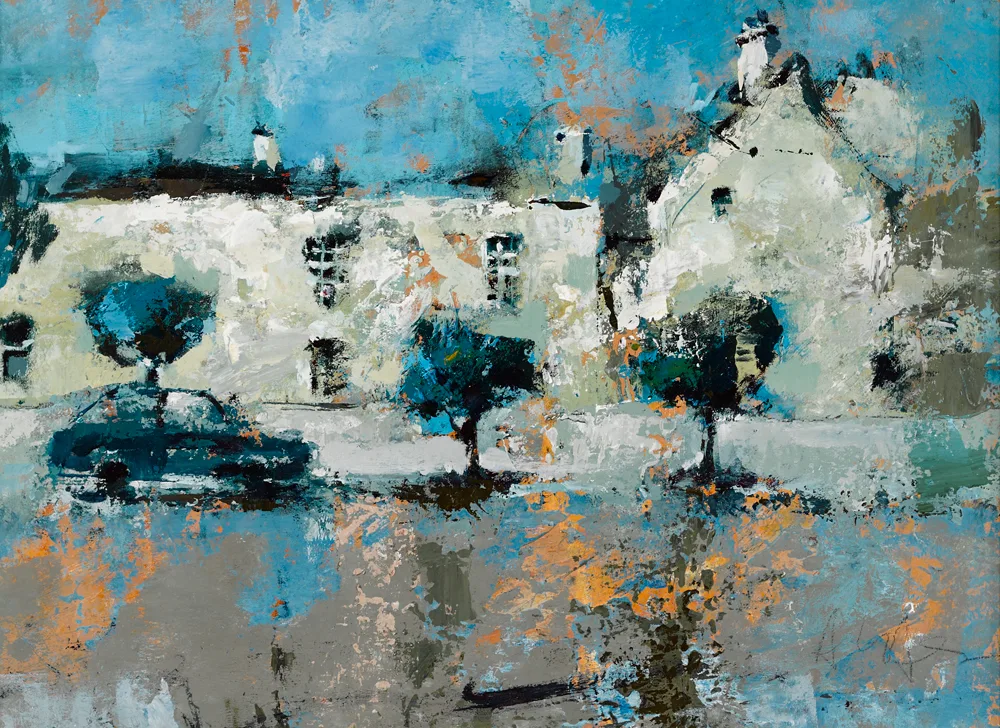 Andrew Hood, STREET SCENE, oil on board