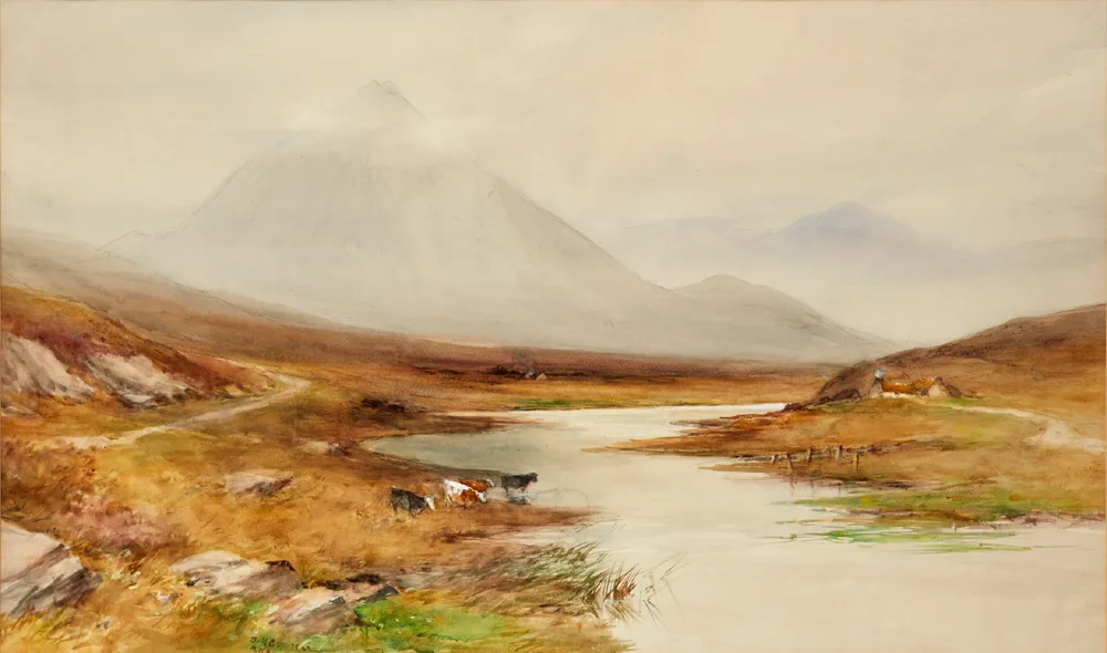 CATTLE WATERING by William Bingham McGuinness, watercolour and pencil, sold Feb 2017