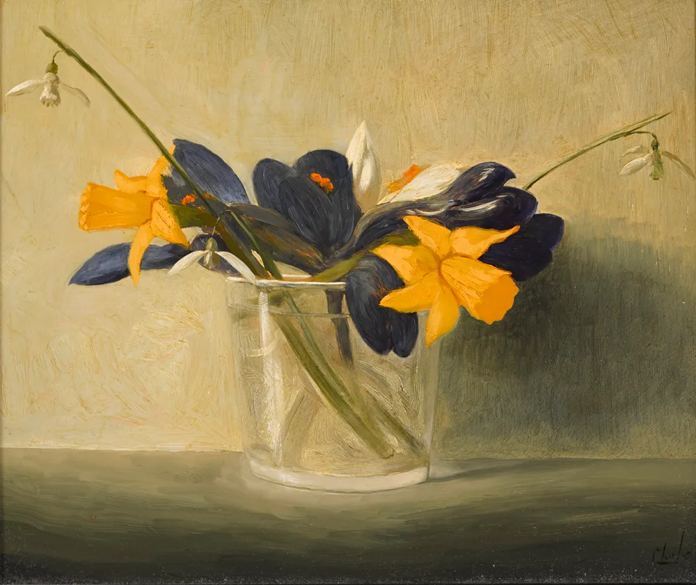 SPRING FLOWERS by Stuart Morle, oil on copper, sold Feb 2017