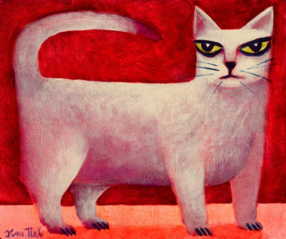 WHITE CAT by Graham Knuttel, oil on canvas, sold Feb 2017