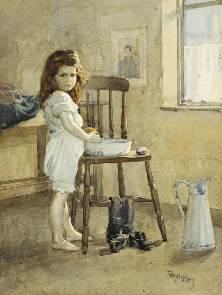 GIRL WASHING by Frank McKelvey, watercolour, offered Nov 2016