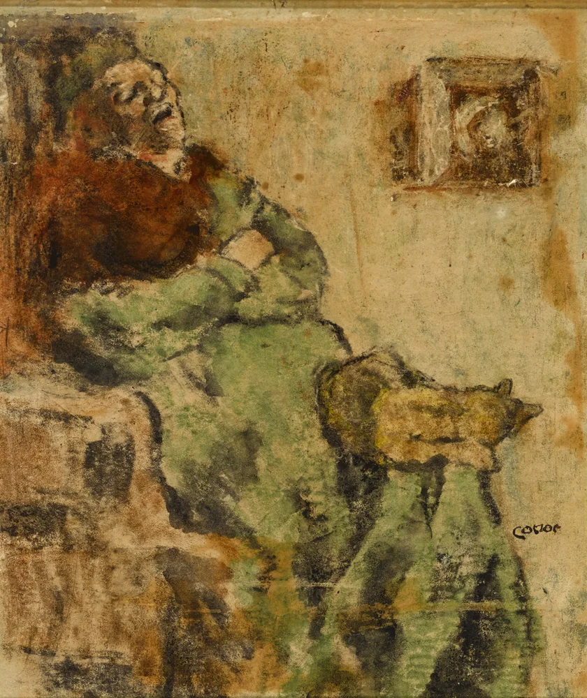 William Conor, TAKING A NAP, crayon