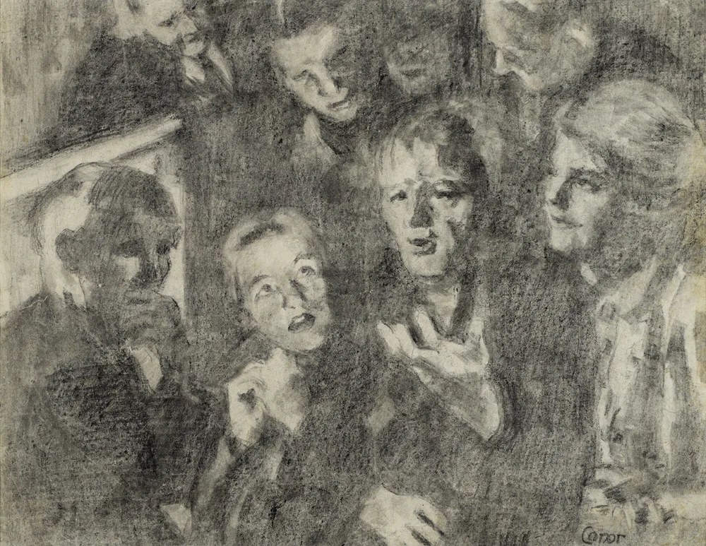 THE GOOD STORY by William Conor, charcoal on board, sold Nov 2016