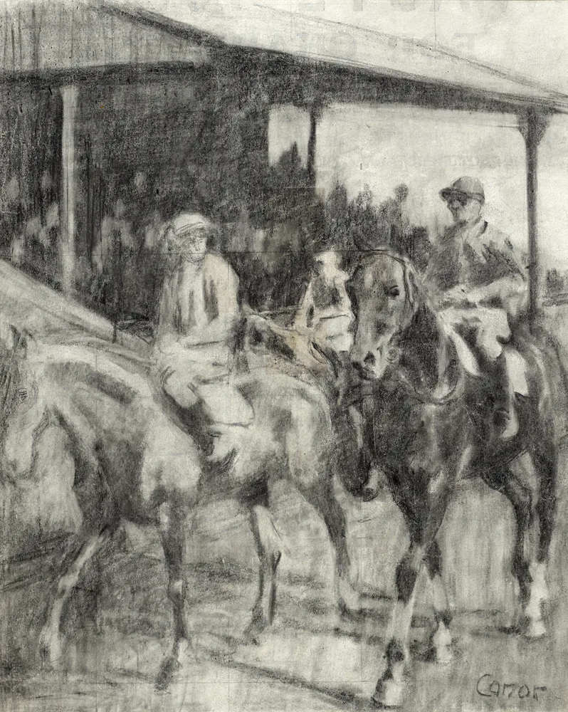 COMBER RACES, COUNTY DOWN by William Conor, charcoal on board, sold Nov 2016