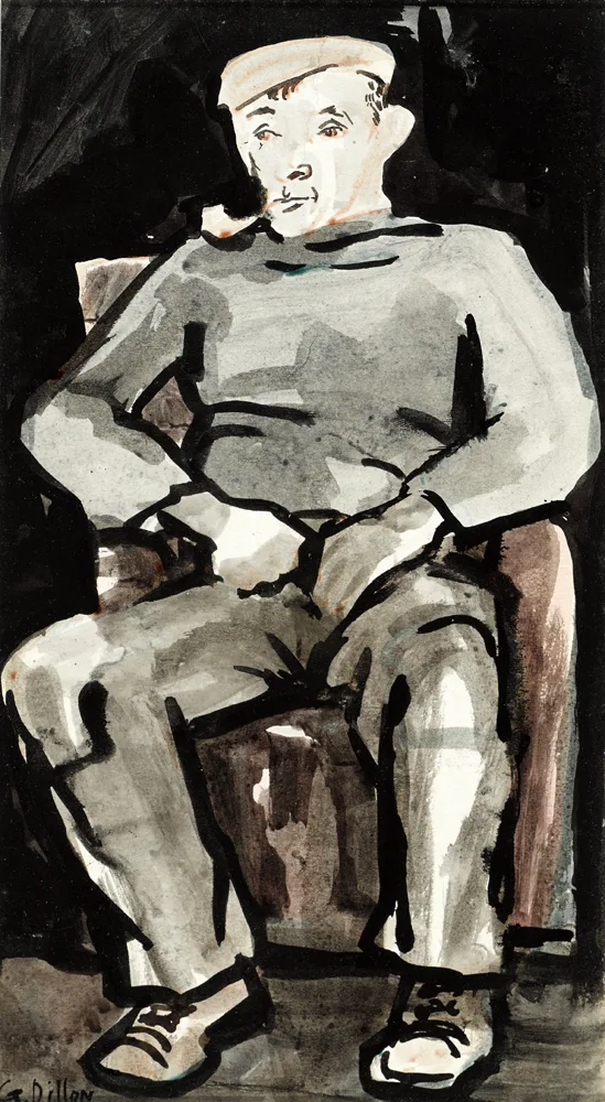 IN FRONT OF THE FIRE by Gerard Dillon, ink and watercolour, sold Nov 2016