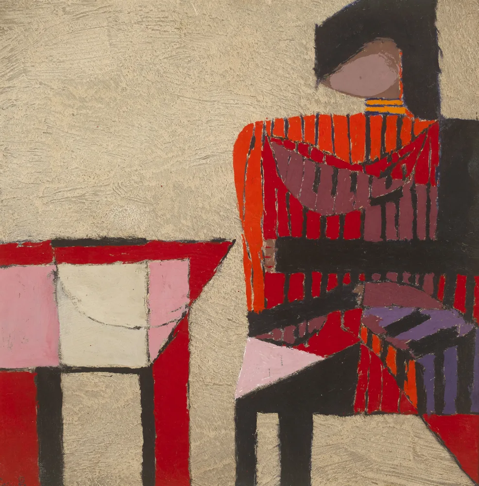 STRIPED FIGURE, RED by Colin Middleton, 1967, oil on board, sold Nov 2016