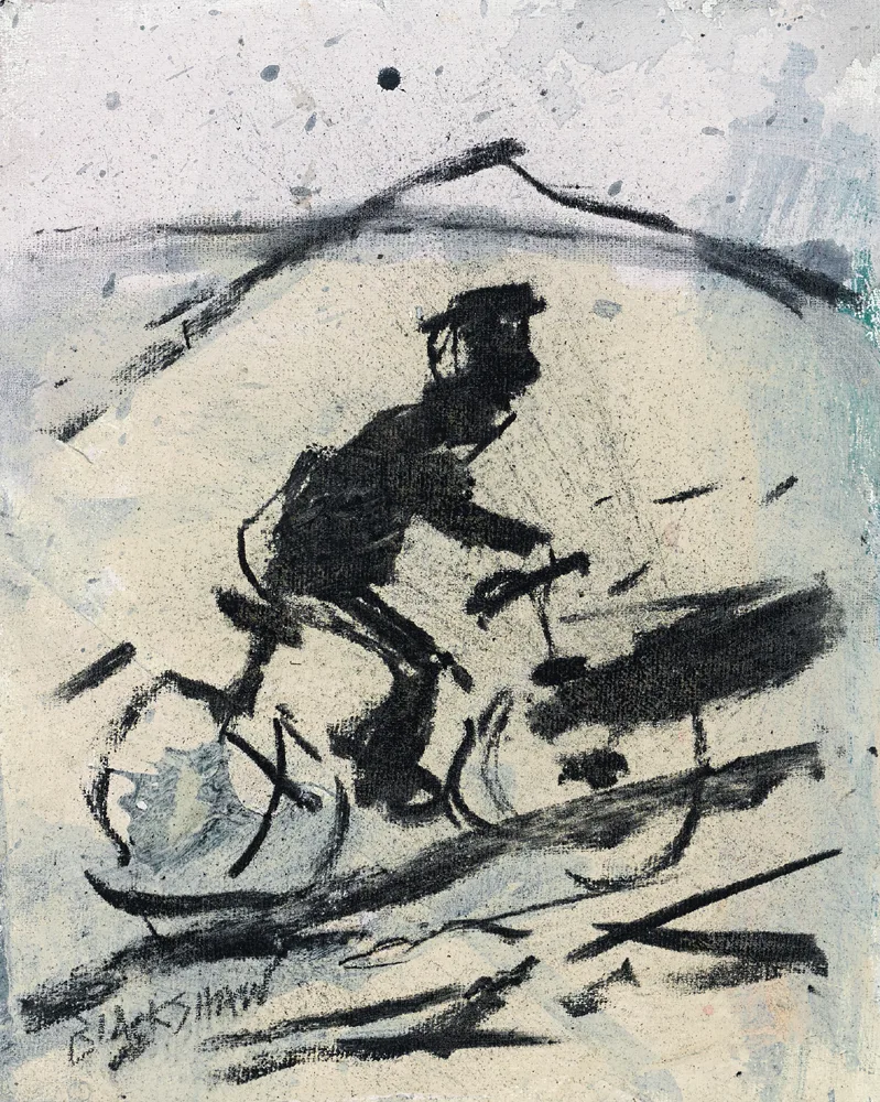 POSTMAN ON A BIKE by Basil Blackshaw, oil on board, sold Nov 2016
