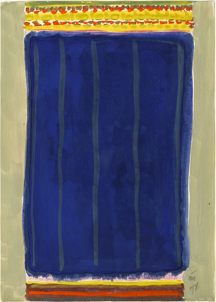 UNTITLED [BLUE, YELLOW AND RED] by Tony O'Malley, 1976, gouache, sold Nov 2016