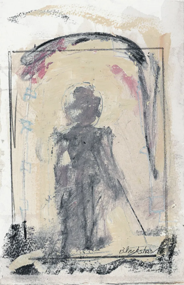 LADY WITH A STICK by Basil Blackshaw, oil on paper, sold Nov 2016