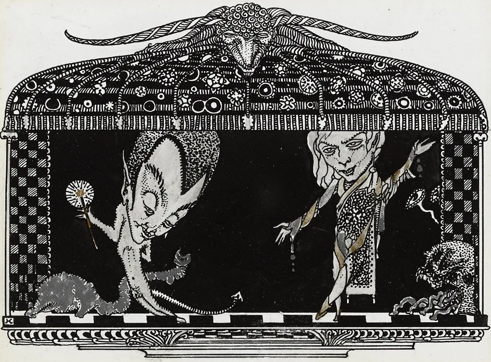 PREFACE ILLUSTRATION TO FAUST BY GOETHE, FROM THE GERMAN BY JOHN AUSTER by Harry Clarke, 1925, ink, watercolour, gold and silver paint over pencil, sold Nov 2016