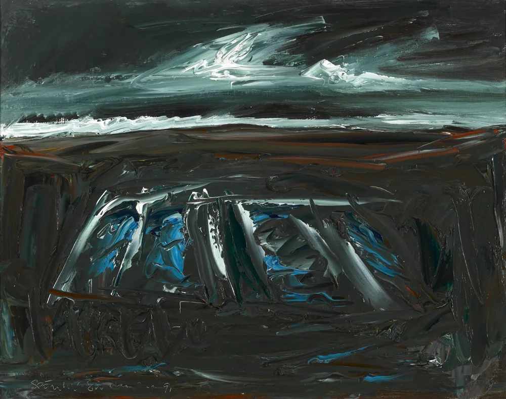 DARK SHORELINE by Seán McSweeney, oil on board, sold Nov 2016