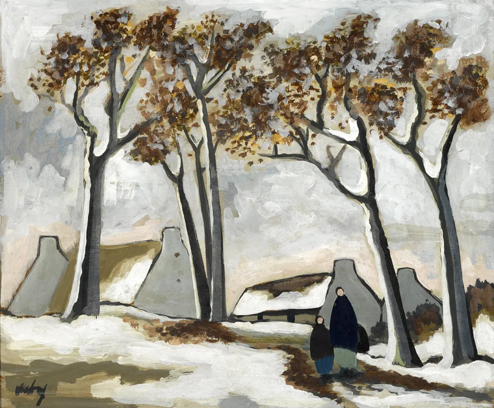 WINTER SCENE WITH FIGURES AND TREES by Markey Robinson, oil on board, sold Nov 2016