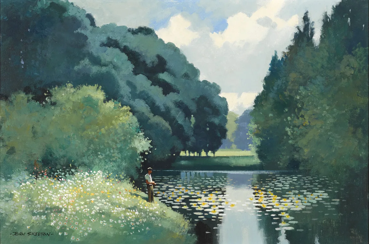 FIGURE BY A POND by John Skelton, oil on board, sold May 2016