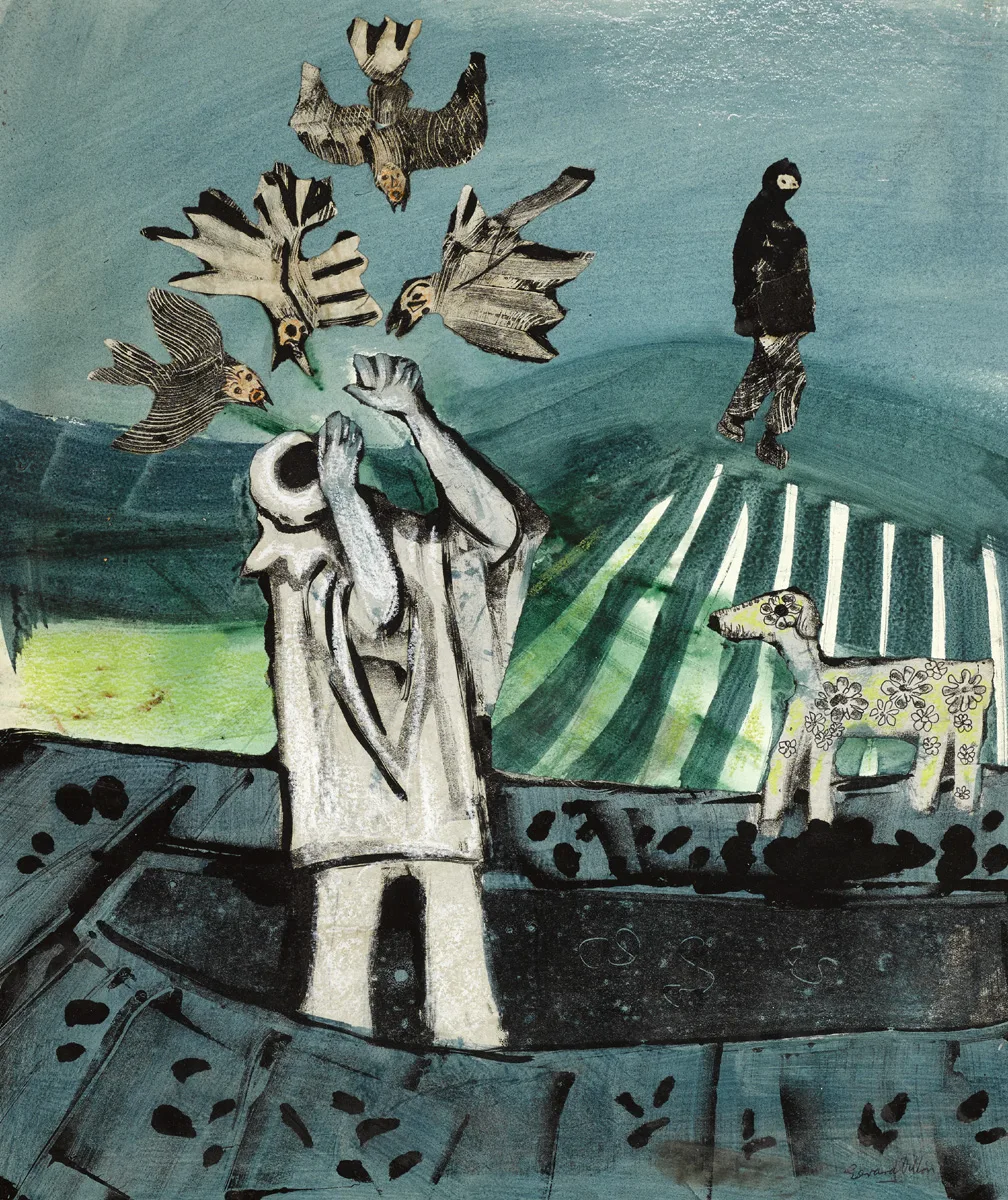 I SAW NOTHING by Gerard Dillon, watercolour and pastel with collage on paper, sold May 2016