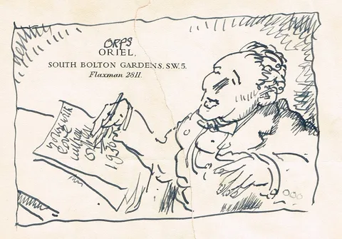 SELF PORTRAIT by William Orpen, ink on headed stationery - 'Oriel, South Bolton Gardens, S.W.5', sold May 2016