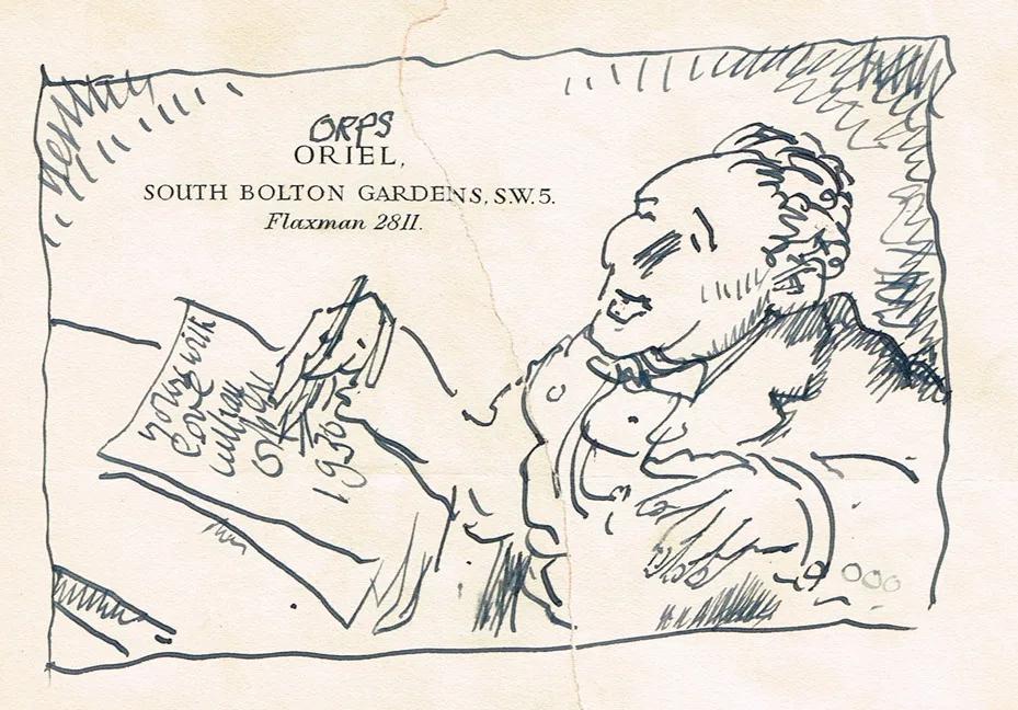 SELF PORTRAIT by William Orpen, ink on headed stationery - 'Oriel, South Bolton Gardens, S.W.5', sold May 2016