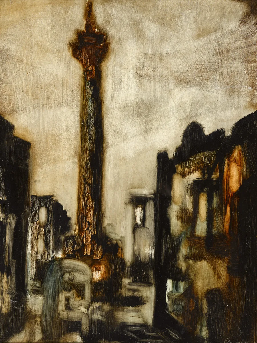 NELSON'S PILLAR by Séamus Ó Colmáin, 1966, oil on board, offered May 2016
