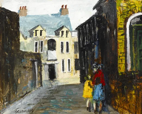 VIEW OF LEE DUNNE'S HOME, MOUNT PLEASANT BUILDING'S, RATHMINES by Séamus Ó Colmáin, oil on board, sold May 2016