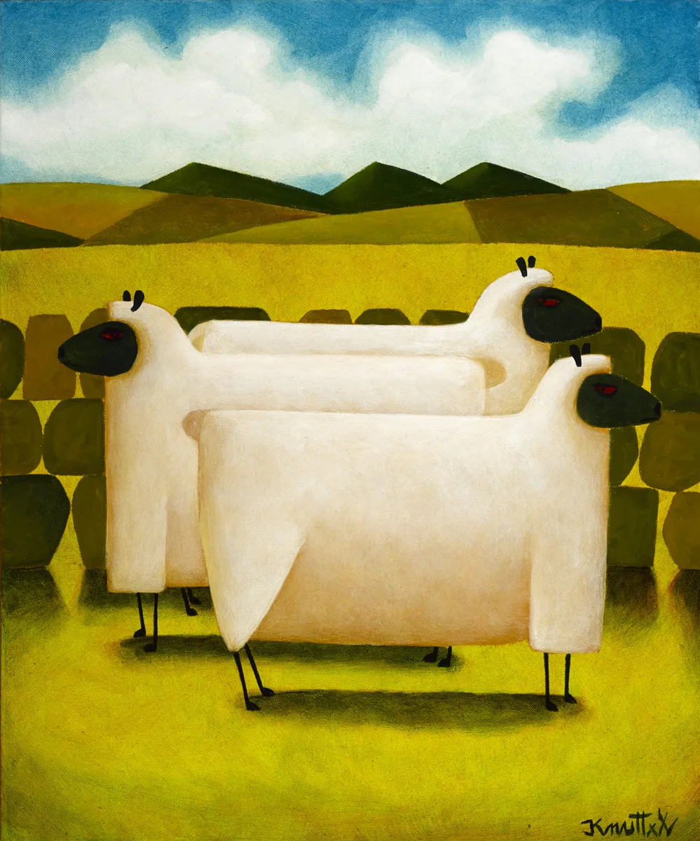 THREE SHEEP by Graham Knuttel, oil on canvas, sold May 2016