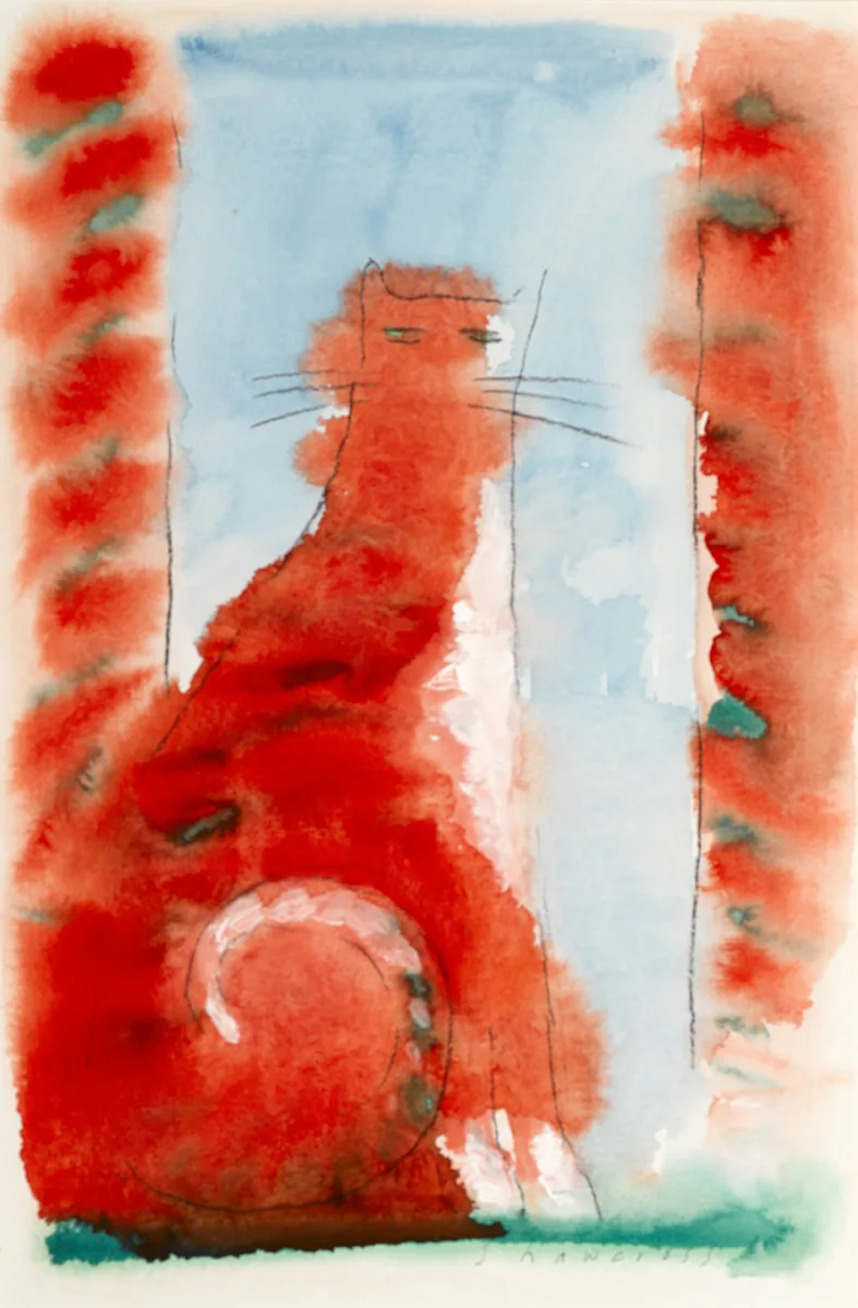 GINGER CAT by Neil Shawcross, watercolour and acrylic on paper, sold May 2016