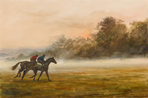 June Brilly, EQUESTRIAN SCENE, oil on canvas