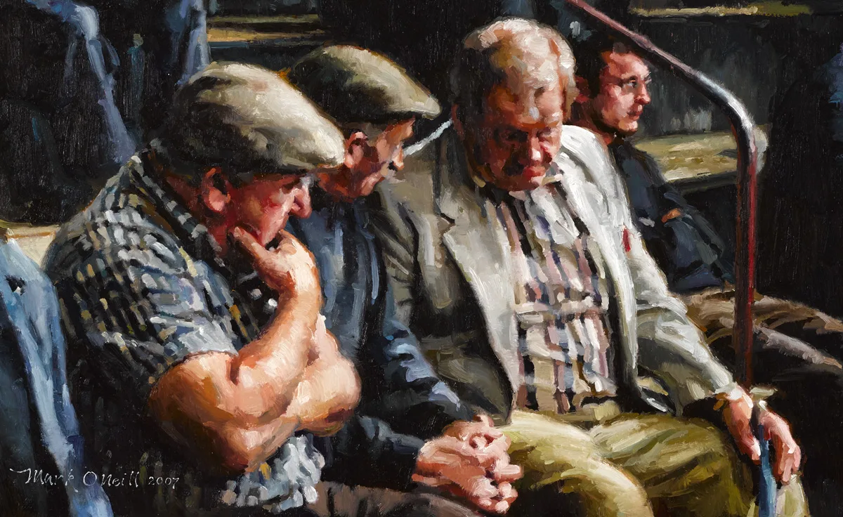 THE LIKELY LADS by Mark O'Neill, 2007, oil on board, sold May 2016
