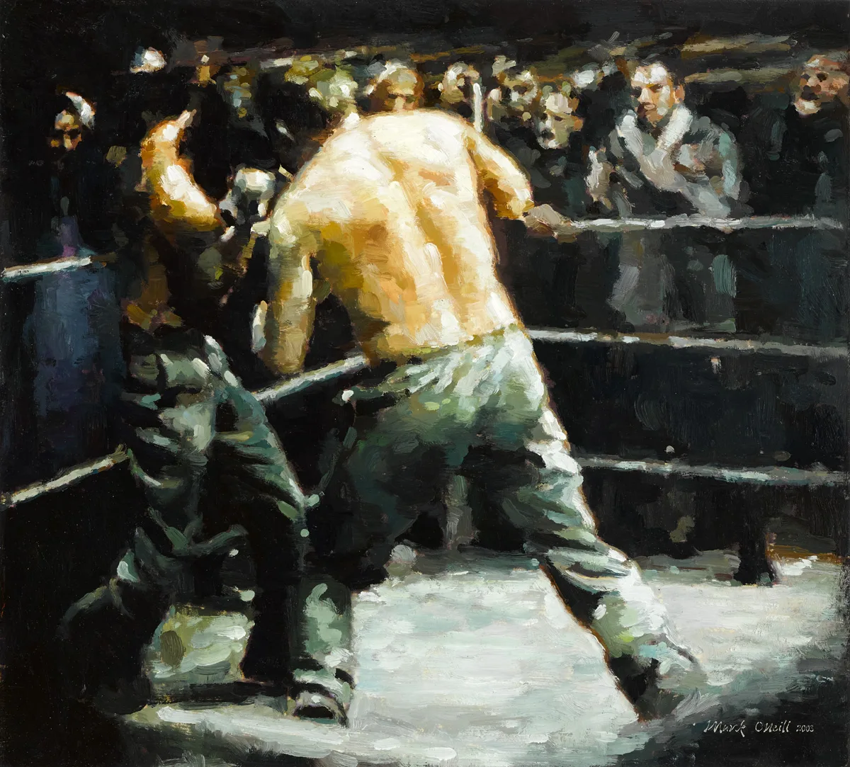 FIRST BLOW by Mark O'Neill, 2003, oil on board, sold May 2016