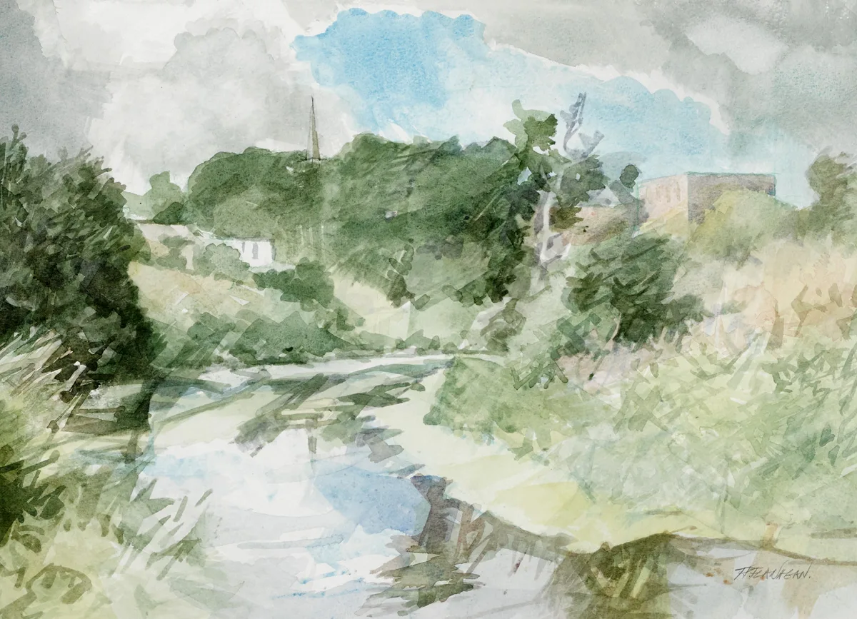 RIVER SCENE by Terence P. Flanagan, watercolour, offered May 2016