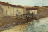 William Henry Bartlett, VILLAGE WITH SHEPHERD AND HIS FLOCK
