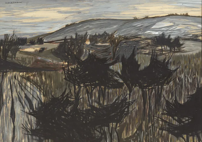 LANDSCAPE COUNTY DOWN by Basil Blackshaw, gouache on buff-coloured paper, offered Nov 2014