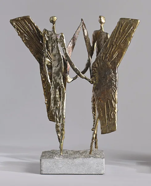 FERDIA AND CÚCHULAINN by John Behan, gilded bronze on polished limestone base; (unique), sold Nov 2014