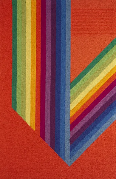 Patrick Scott, RAINBOW (RED), c.1980, handwoven tufted rug/wall hanging by The Dixon Carpet Company (formerly VSoske Joyce Ltd); (no. 10 from an edition of 20)