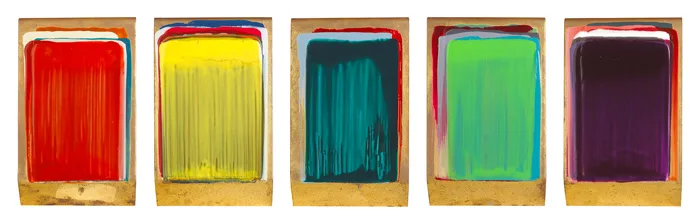 FIVE PART COLOUR COLLECTION by Ciarán Lennon, acrylic/brass panels; (quintych), offered Nov 2014