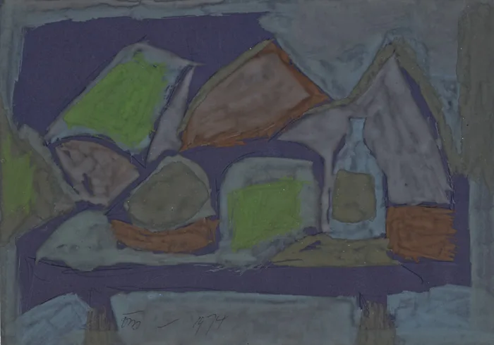 FEBRUARY COLLAGE by Tony O'Malley, 1974, gouache, pen and ink on coloured paper, sold Nov 2014
