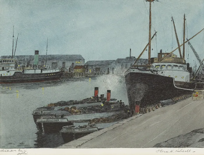 ALEXANDRA BASIN, DUBLIN by Flora Mitchell, pen and ink and watercolour, sold Nov 2014