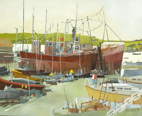 John Christopher Brobbel, FISHING BOATS, BALTIMORE, 1992, oil on canvas board