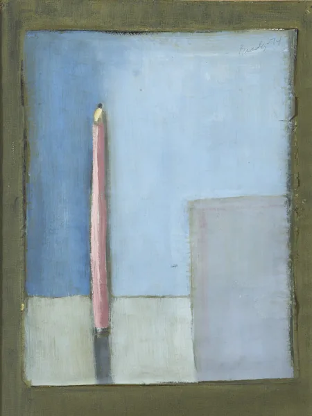 PINK PENCIL by Charles Brady, 1974, oil on paper laid on canvas, sold Nov 2014